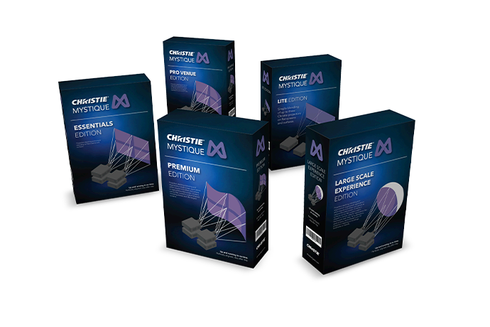 A grouping of Mystique software product boxes