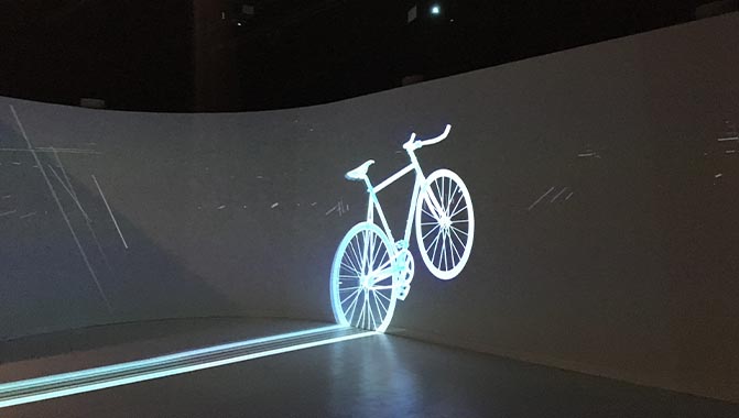 Projection of a bicycle using Christie 1DLP projectors