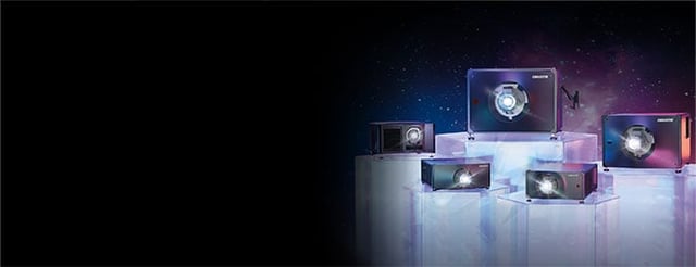 An array of cinema projectors