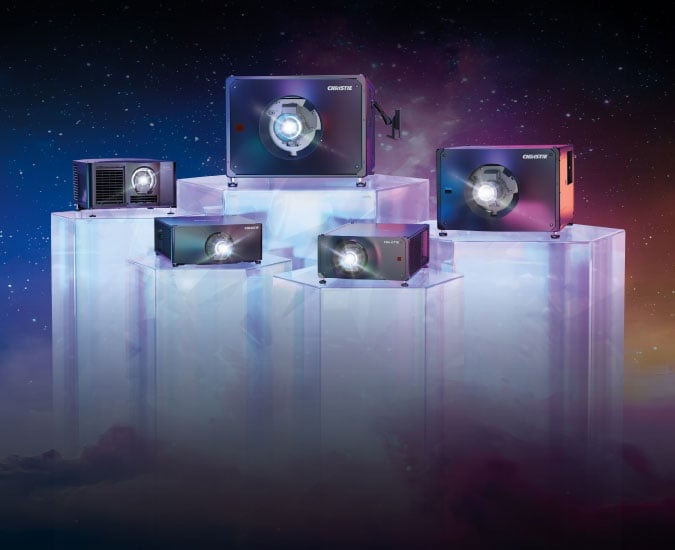 Cinema projectors on pillars