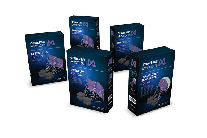 A grouping of Mystique software product boxes