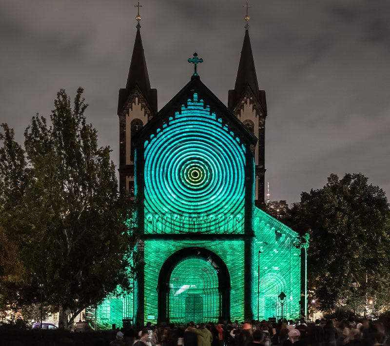 Images projected onto Church at Signal Festival 2023. Photo credit: Tomas Slavik. Artist: Flightgraf