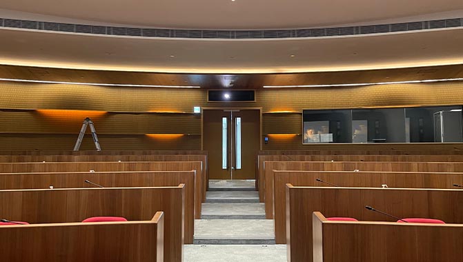 Mirage SST RGB pure laser projector installed in the University of Hong Kong faculty boardroom