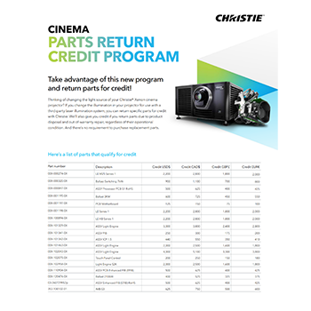 cinema parts return credit program brochure