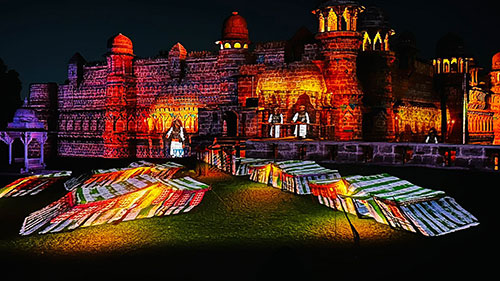 Imagery projected onto the exterior of Gwalior Fort