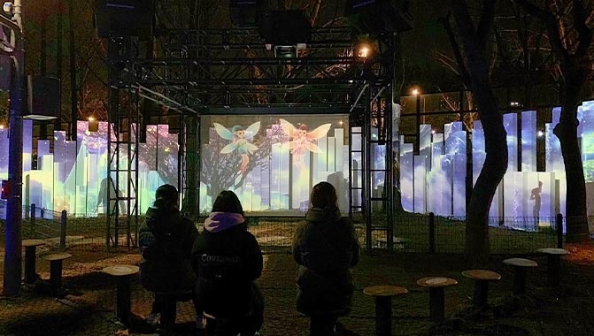 Mesmerizing projections by Christie LWU900-DS laser projectors on the panoramic, floor and hologram screens at Forest Fairyland