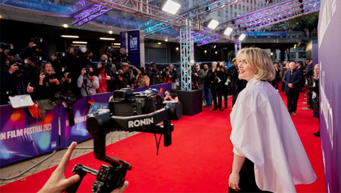 Saltburn Director and Producer Emerald Fennell attends red carpet premiere of the movie at the 67th BFI London Film Festival. (Photo credit: Darren Brade)