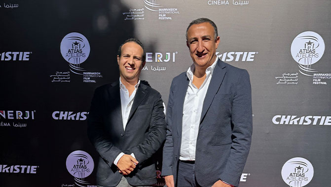 Christie's Adil Zerouali and partner Hakim Chagraoui, founder and CEO, Global Entertainment, at the Atlas Workshops at the Marrakech Film Festival. 
