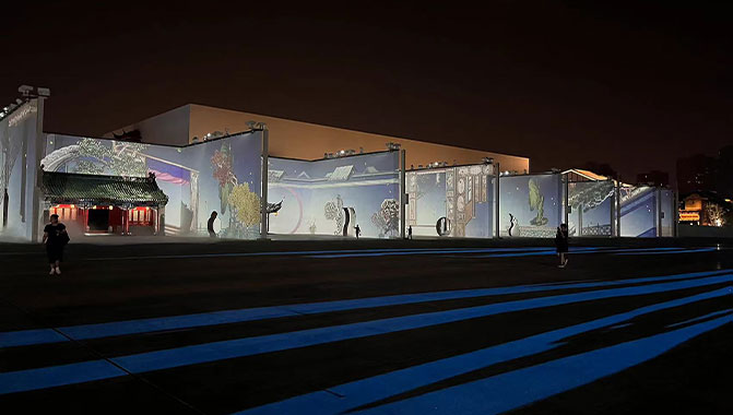 “Beidamen Light Show” is an outdoor projection mapping spectacle featuring 64 Christie DWU860-iS projectors.