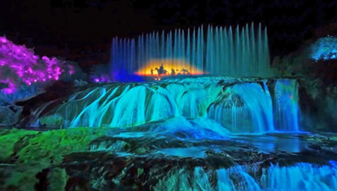 Christie Griffyn 4K50-RGB projectors create breathtaking visuals on Doupotang Waterfall, captivating audiences with vibrant displays (Images courtesy of Shenzhen Guangming Huachuang Technology)