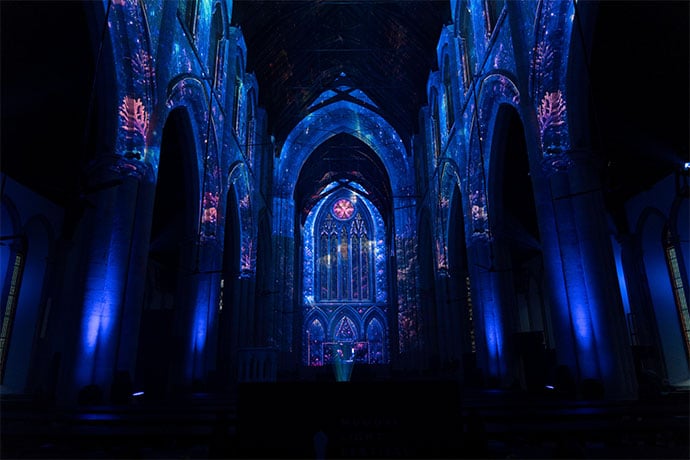 Mumbai’s historic Afghan Church interior was illuminated by 15 Christie projectors comprising Jazz Series, HS Series and Griffyn 4K50-RGB