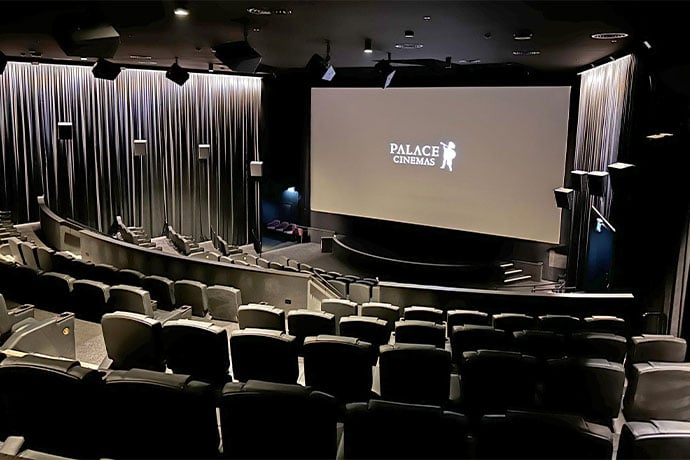 Palace Cinemas Pentridge’s flagship auditorium features a Christie CP4420m-RGBH projector and a 12-meter-wide (39-foot) silver screen.