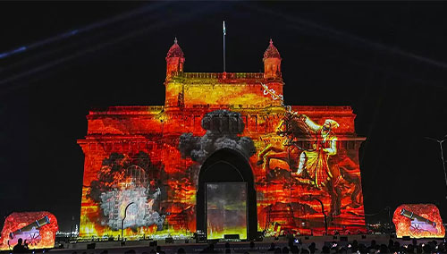 Projection mapping lights up the Gateway of India