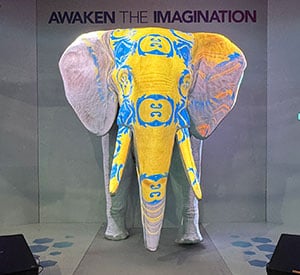 projection mapping on an elephant statue