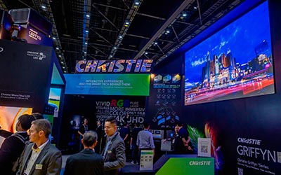 Visitors experienced an interactive projection display featuring the new 4K22-HS 1DLP projector, Pandoras Box® software with Notch integration, Widget Designer, and AirScan.